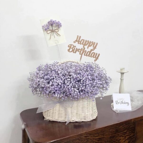 Giỏ hoa baby khô -Tím